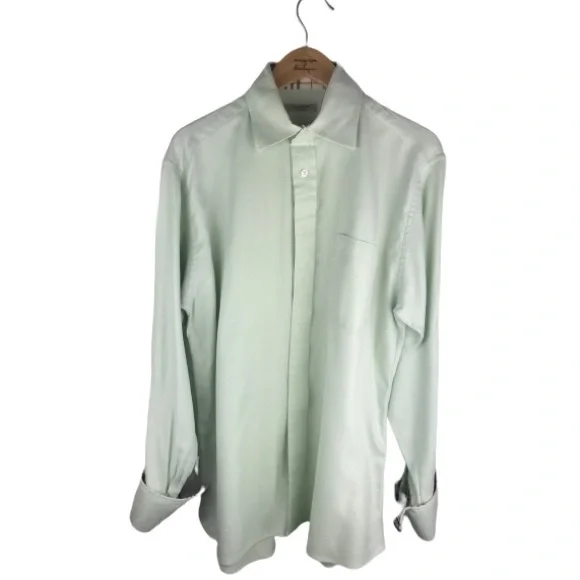 BURBERRY LONDON Mens Oxford French Cuffs Dress Shirt Nova Check Mint Green - Picture 2 of 10
